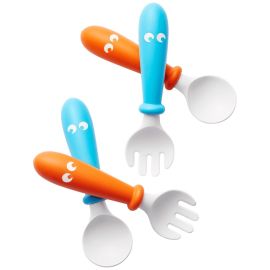 BabyBjorn – Set Lingurite si Furculite pentru bebelusi (4 bucati), Orange/Turquoise