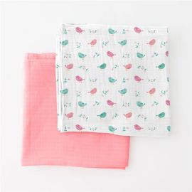 Summer Infant -56196 Set 2 paturici de muselina roz/imprimeu pasari