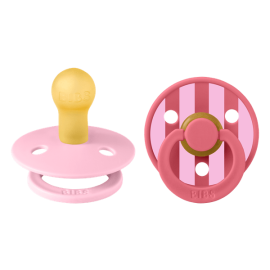 BIBS - Set 2 suzete Colour Studio Collection Stripe Latex, tetina rotunda, 0 luni+-Baby Pink