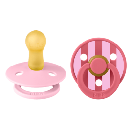 BIBS - Set 2 suzete Colour Studio Collection Stripe Latex, tetina rotunda, 6 luni+-Baby Pink