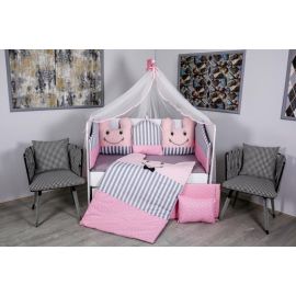 Lenjerie MyKids 10 piese Figures gri-roz fara baldachin 120x60 cm