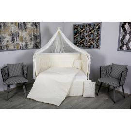 Lenjerie MyKids 11 piese Cream color cu baldachin 120x60 cm