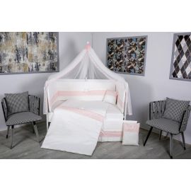 Lenjerie MyKids 11 piese Cream roz cu baldachin 120x60 cm
