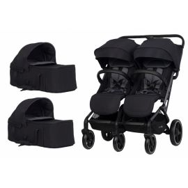 Carucior de gemeni 2 in 1 cu landouri textile EasyGo Echo, omologat EN1888, Ebony Black