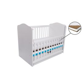Patut Vessanti Como Balansoar Culisant - Alb Cu Albastru + Saltea Cocos 10 Cm Patuturi