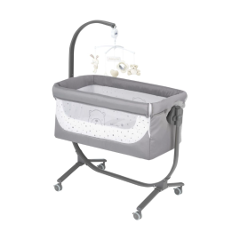 Patut, Cullami, co-sleeper 2 in 1, Cu laterala culisanta, Cu setare unghiulara, Cu roti, Reglabil in 8 pozitii pe inaltime, Gri deschis