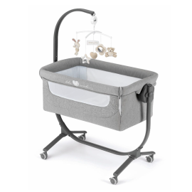 Patut, Cullami, co-sleeper 2 in 1, Cu laterala culisanta, Cu setare unghiulara, Cu roti, Reglabil in 8 pozitii pe inaltime, Gri