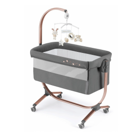 Patut, Cullami, co-sleeper 2 in 1, Cu laterala culisanta, Cu setare unghiulara, Cu roti, Reglabil in 8 pozitii pe inaltime, Gold