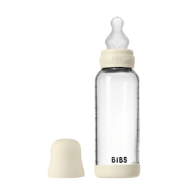BIBS - Set complet biberon din sticla anticolici cu tetina din silicon, flux mediu, 240 ml, Ivory