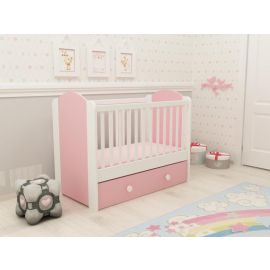 Patut cu sertar MYKIDS HAPPY cu leganare Alb-Roz D120