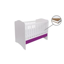 Patut Vessanti Como Fara Sertar - Alb Cu Violet + Saltea Cocos Confort 120 X 60 X 12 Cm
