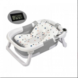 Cadita bebelusi pliabila cu pernuta si termometru electronic Kompact grey