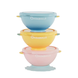 Set 3 boluri colorate pentru mancare, cu suport inclus