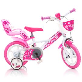 Bicicleta pentru copii Little Hearth DB-124RLN-05LH Dino Bikes, 12 inch, alb si roz