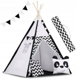 Cort de joaca pentru copii cu ghirlanda,lumini si 2 pernite Ricokids 740005, 120 X 120 X 165 cm - Panda - Resigilat