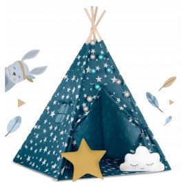 Cort de joaca pentru copii cu lumini si 2 pernite Nukido 120 x 120 x 165 cm - Bleumarin cu stelute 