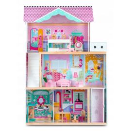 Casuta de papusi din lemn cu 3 etaje, lift si lampa LED Ricokids RC-829