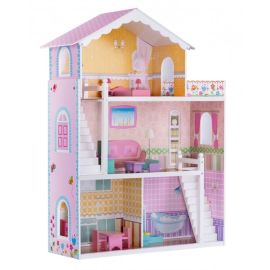 Casuta din lemn pentru papusi cu 3 etaje, mobilier si terasa Ricokids 7830 - Roz