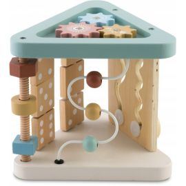 Triunghi educational din lemn cu diverse activitati, 18.5 x 17 cm, Nukido NK-860