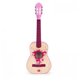 Chitara din lemn pentru copii cu 6 corzi Ecotoys HX18022-30, 76 X 28 cm - Roz