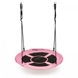 Leagan pentru copii rotund, tip cuib de barza, suspendat, 110 cm, Ecotoys MIR6001 - Roz
