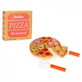 Jucarie interactiva din lemn sub forma de pizza, 27 elemente, Ecotoys TL733030