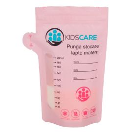 Set 100 pungi de stocare pentru lapte matern Kidscare, 200ml, gradat si cu fermoar dublu, KC130-B
