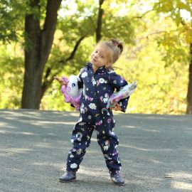 Salopeta impermeabila pentru copii Kidscare, cu protectie la vant si apa cu imprimeu Unicorni Navy - marime 110