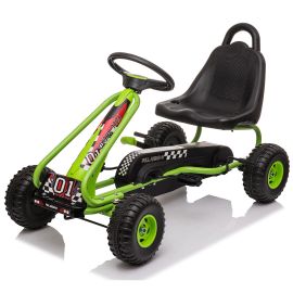 Kart cu pedale pentru copii G201 Kidscare, culoare verde, frana de mana, pentru 3-6 ani, scaun reglabil