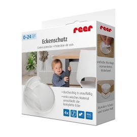 Set 4 protectii universale pentru colturi, din plastic transparent, cu banda adeziva, rezistente la muscaturi, fara PVC, Reer 82049
