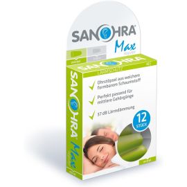 Dopuri de urechi pentru adulti, pentru protectia auzului impotriva zgomotului, SNR 37dB, 12 bucati, spuma, verde, SANOHRA Max