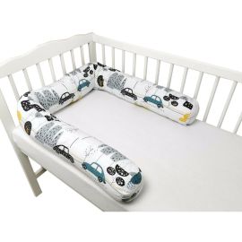 Aparatoare pentru patut, MimiNu, Tip rulou, Cu husa detasabila, Lungime 180 cm, Din bumbac certificat Oeko Tex Standard 100, Childrens Journey Grey