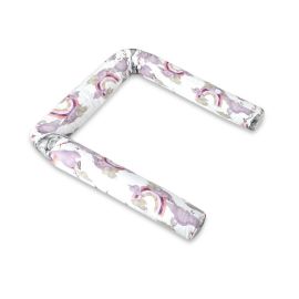 Aparatoare pentru patut, Qmini, Tip rulou, Cu husa detasabila, Lungime 180 cm, Din bumbac certificat Oeko Tex Standard 100, Elephants on Rainbow Pink