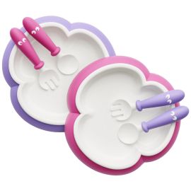 BabyBjorn - 2 Seturi hranire: farfurie, lingurita si furculita pentru bebe, pink / purple