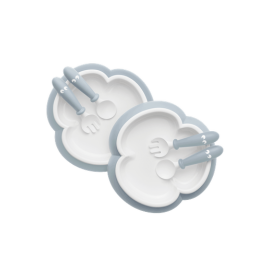 BabyBjorn - 2 Seturi hranire: farfurie, lingurita si furculita pentru bebe, Powder Blue