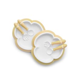 BabyBjorn - 2 Seturi hranire: farfurie, lingurita si furculita pentru bebe, Powder Yellow