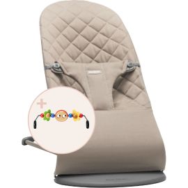 BabyBjorn - Balansoar Bliss Sand Grey din tesatura matlasata cu aspect Clasic, cu bara de jucarii inclusa