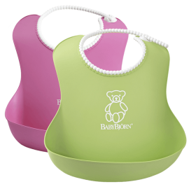 BabyBjorn - Set 2 bavete Soft Bib, Pink/Green