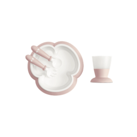 BabyBjorn - Set hranire: farfurie, lingurita, furculita si pahar pentru bebe, Powder Pink