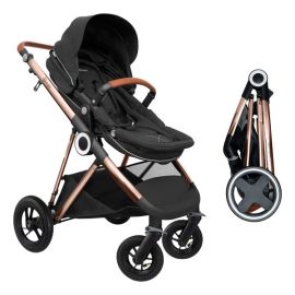 BabyGo - Carucior 3 in 1 AIR Halime black cadru Gold