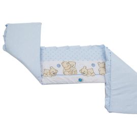 Babyneeds - Aparatoare laterala pentru patut 120x60 cm, Cu umplutura antialergica, Dimensiune 180 x 32 cm, Teddy Friends Albastru M2