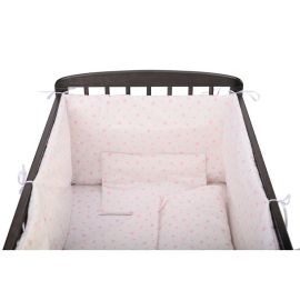 BabyNeeds - Lenjerie patut 5 piese 120x60 cm, Alb cu stelute roz