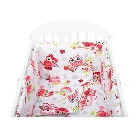 Babyneeds - Lenjerie patut 5 piese 120x60 cm, Bufnite, Rosu