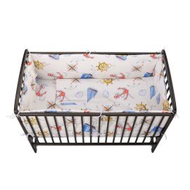 BabyNeeds - Lenjerie patut 5 piese, Cu doua protectii laterale, Pernuta, Plapumioara, Cearceaf, Din bumbac, Pentru patut 120x60 cm, Calatorie pe mare, Alb cu albastru