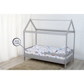 BabyNeeds - Patut din lemn Casuta 160x80 cm, Gri+ Saltea 15 cm
