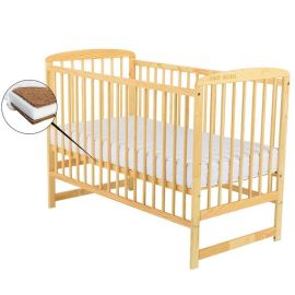 BabyNeeds - Patut din lemn Ola 120x60 cm, Natur+ Saltea 8 cm