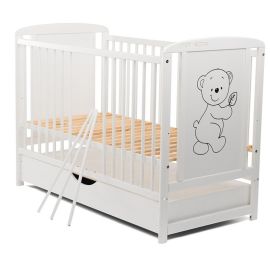 BabyNeeds Patut din lemn Timmi 120x60 cm cu sertar Alb
