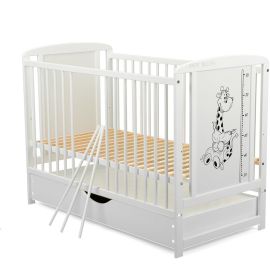 BabyNeeds Patut din Lemn Timmi Girafa 120x60 cm cu Sertar Alb