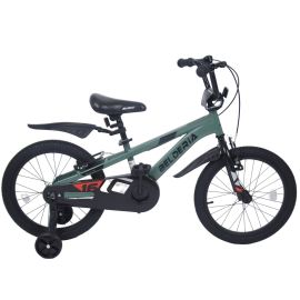 Bicicleta pentru copii 5-8 ani Belderia Cross, roti 16 inch, cu roti ajutatoare si frane V-Brake, verde