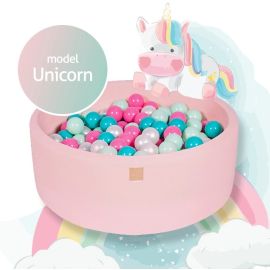 Piscina uscata cu 250 de bile (Alb perlat, Turcoaz, Roz pastel, Mint) MeowBaby®, Unicorn, 90x30 cm, Roz deschis